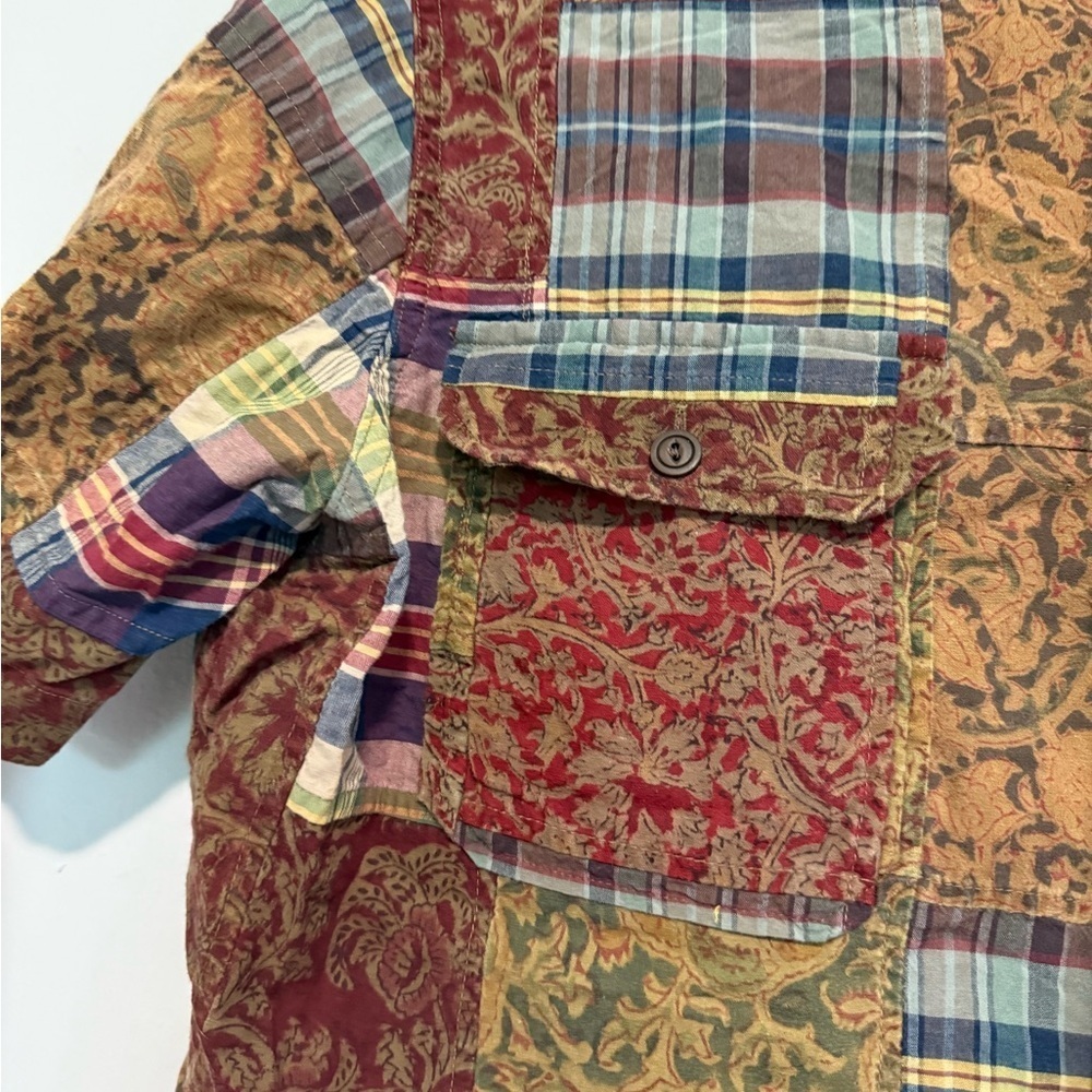 Vintage Polo Ralph Lauren Patchwork Mens Shirt Short Sleeve Size M 100% Cotton - Picture 3 of 4